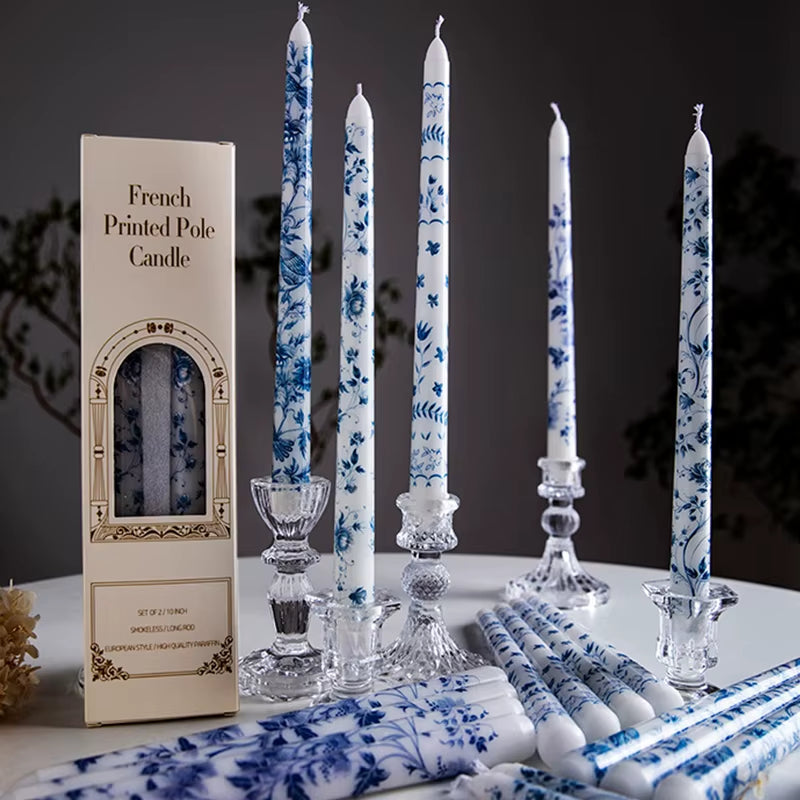 2Pcs/Box Long Scented Candles Chinese Hand-Painted Blue and White Porcelain Candle Soy Wax Candles Party Wedding Home Decor