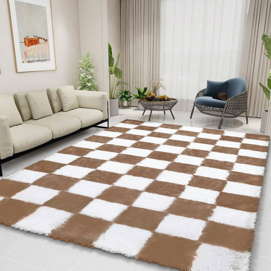 Checkered Rug 6X9 4X6 5X8 8X10 for Living Room, Black and White Modern Shag Rug Washable Non-Slip Large Area Rug Super Soft Indoor Fuzzy Carpet Fluffy Rugs for Bedroom Home Aesthetic Decor