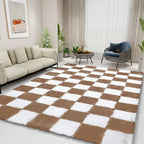Checkered Rug 6X9 4X6 5X8 8X10 for Living Room, Black and White Modern Shag Rug Washable Non-Slip Large Area Rug Super Soft Indoor Fuzzy Carpet Fluffy Rugs for Bedroom Home Aesthetic Decor