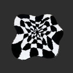 Abstract 3D Illusion Checkered Cloud Shape Tufted Rug - Handmade Modern Black and White Design - Fluid Art Porch Carpet