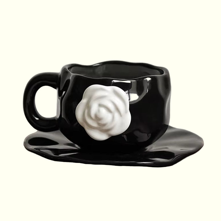 1Pc350Ml High-End Camellia Mug Exquisite Niche Design Ceramic Mug Afternoon Tea Camellia Ceramic Cup Mug Coffee Cup Gift Souveni