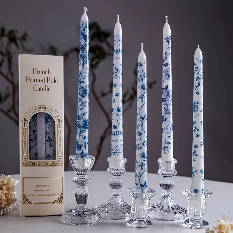 2Pcs/Box Long Scented Candles Chinese Hand-Painted Blue and White Porcelain Candle Soy Wax Candles Party Wedding Home Decor