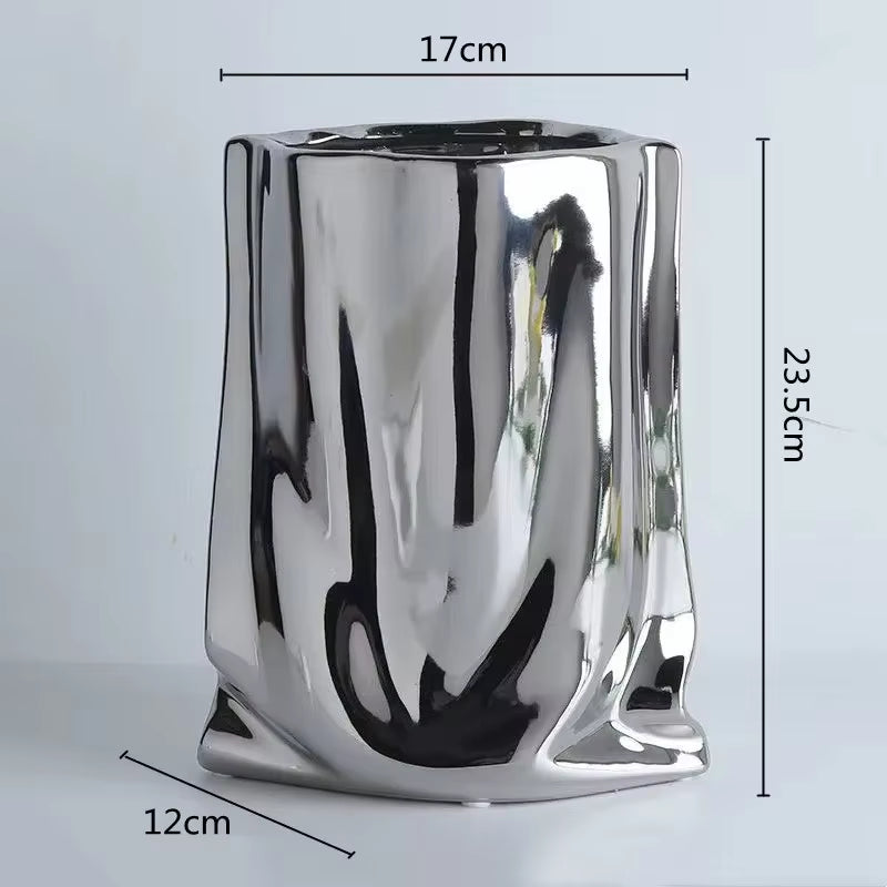 S/M/L Ruffled Flower Vase Ceramic Vase Porcelain Flower Arrangement Decoration Bag Shape Terrarium Home Decoration Vases Pots