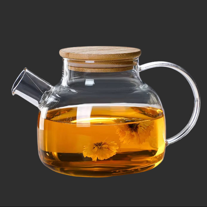 1L/1.8L Transparent Borosilicate Glass Teapot Heat Resistant Water Jug Large Capacity Water Kettle for Home Flower Tea Juice