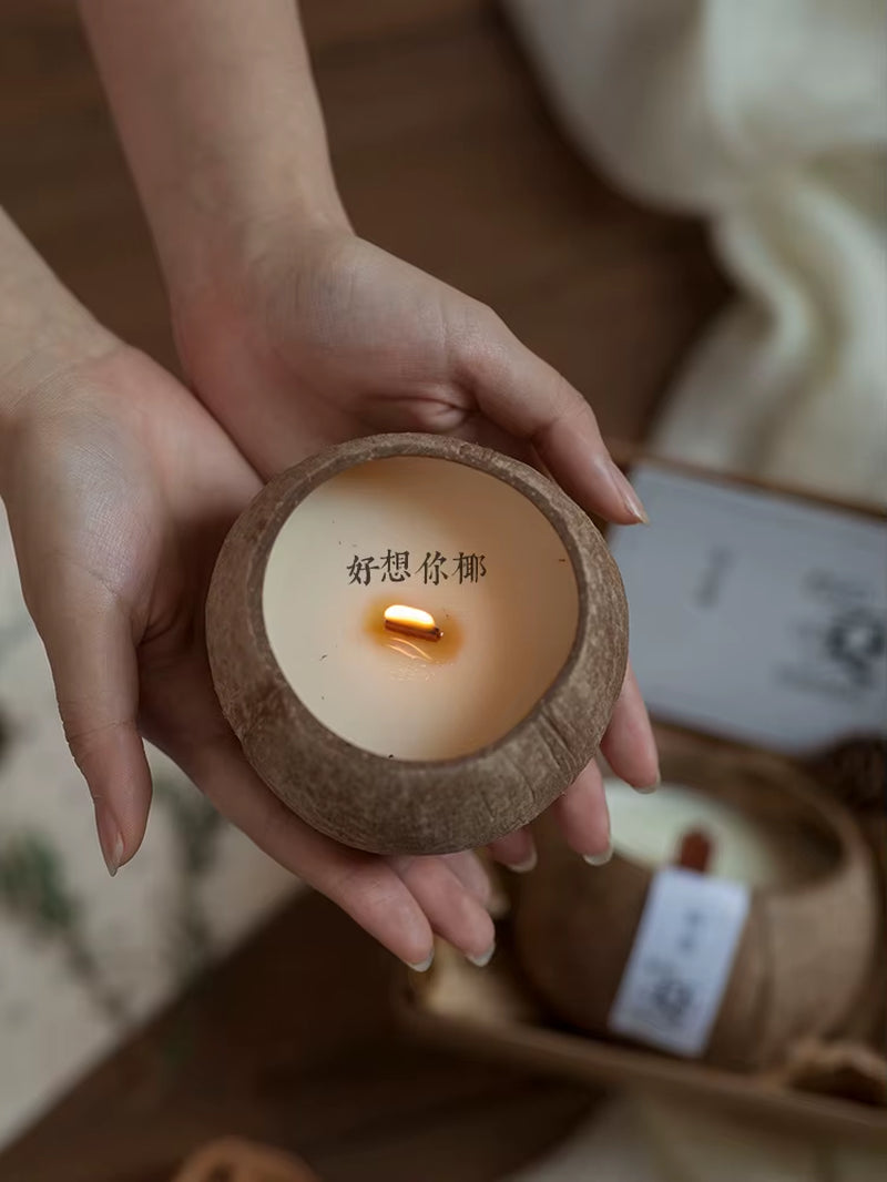 300G Coconut Shell Scented Sandle Essential Oil Fragrance Ornament Hand-Made Coconut Shell Scented Candle Can Burn More than 50