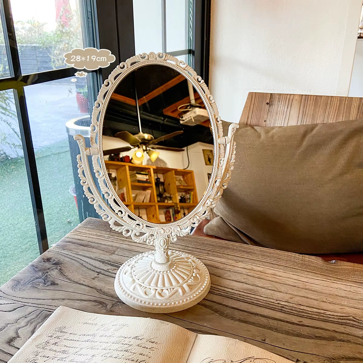 Desktop Makeup Mirror Vintage European Style Mirror Can Stand Cosmetic Mirror Table Rotatable Dormitory Student Makeup Mirror