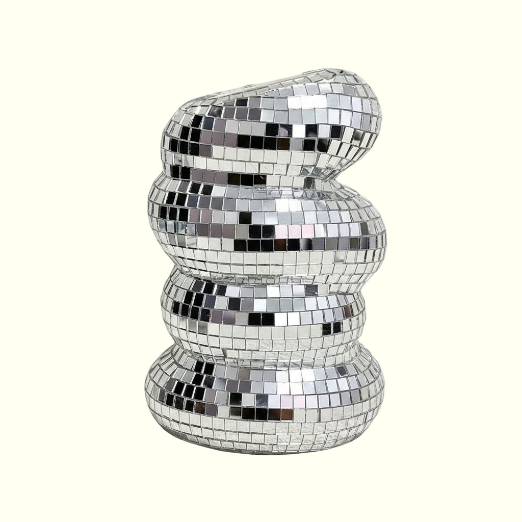 Disco Ball Spiral Vase Unique Glass Tiles Flower Bottle Disco Ball Planter Silver Mirror Vase Home Living Room Office Decor