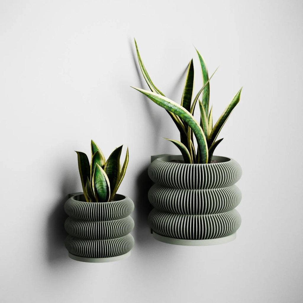 Hanging TRIPLE BUBBLE Wall Planter, Ribbed Design with Drainage and Drip Tray, 4,6,8 Inches, Green Black Navy Pink White LARGE Plant Pot