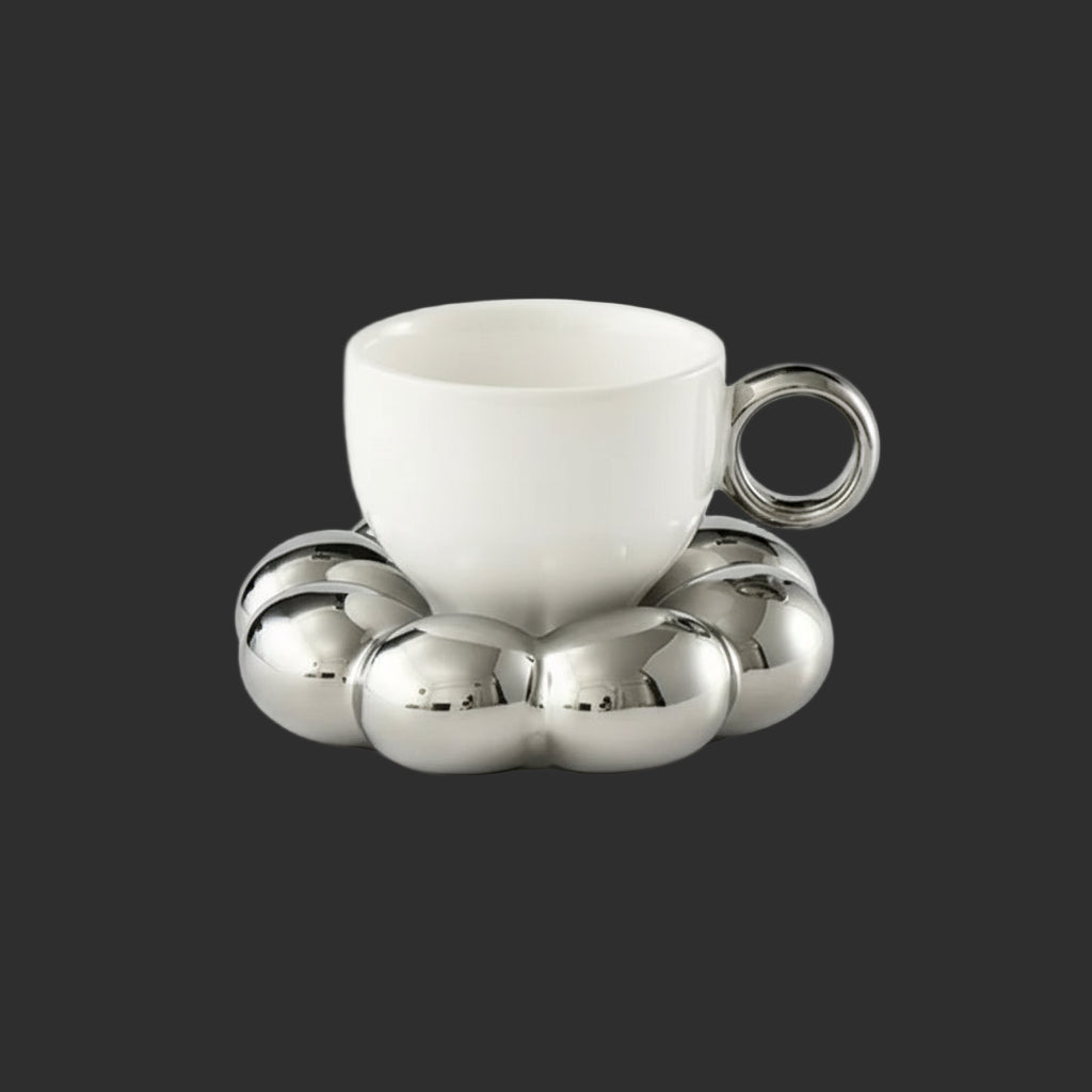 -Nordic Silver Ceramic Coffee Cup, Creative Luxury Mug, Kitchen Drink Set, Milk Cup Gift, Home Decoration, 2023