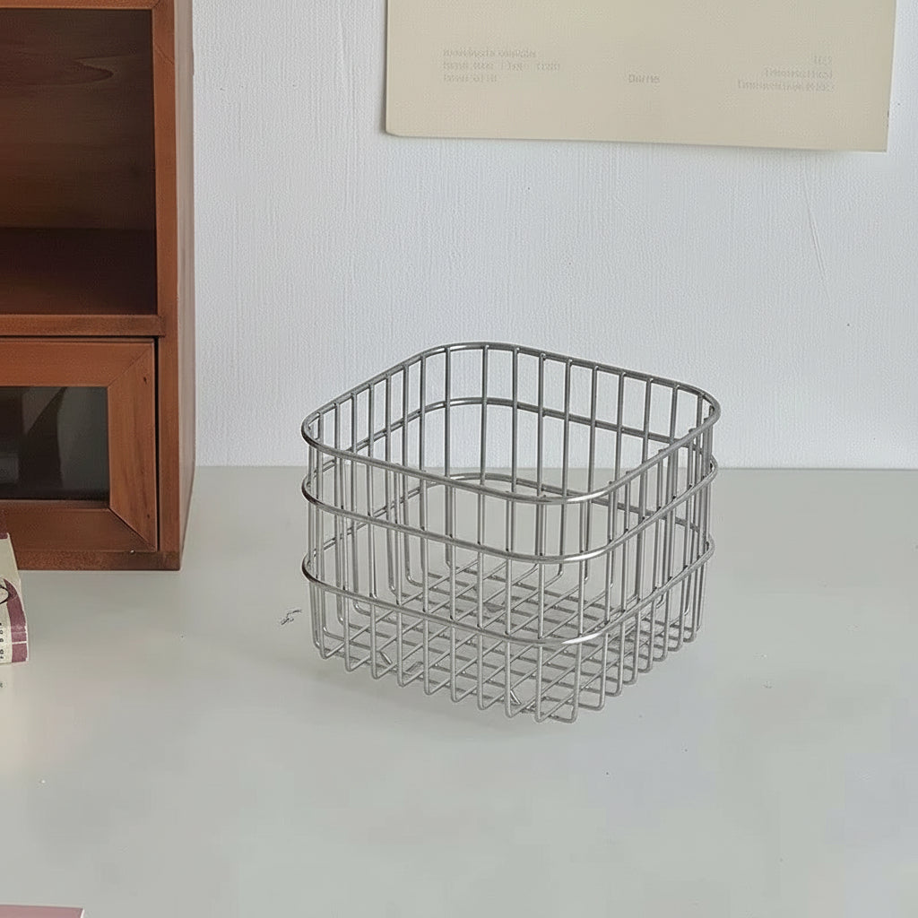 MINKYS Metal Desktop Storage Basket Box Office Cosmetics Makeup Storage Box Desk Organizer Stationery