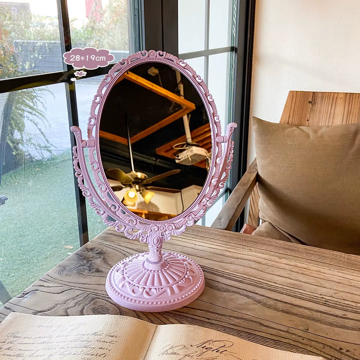 Desktop Makeup Mirror Vintage European Style Mirror Can Stand Cosmetic Mirror Table Rotatable Dormitory Student Makeup Mirror