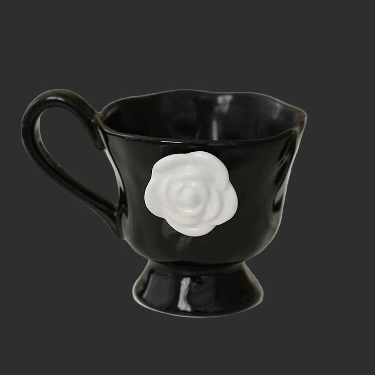 1Pc350Ml High-End Camellia Mug Exquisite Niche Design Ceramic Mug Afternoon Tea Camellia Ceramic Cup Mug Coffee Cup Gift Souveni