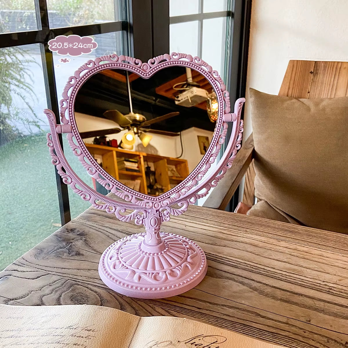 Desktop Makeup Mirror Vintage European Style Mirror Can Stand Cosmetic Mirror Table Rotatable Dormitory Student Makeup Mirror