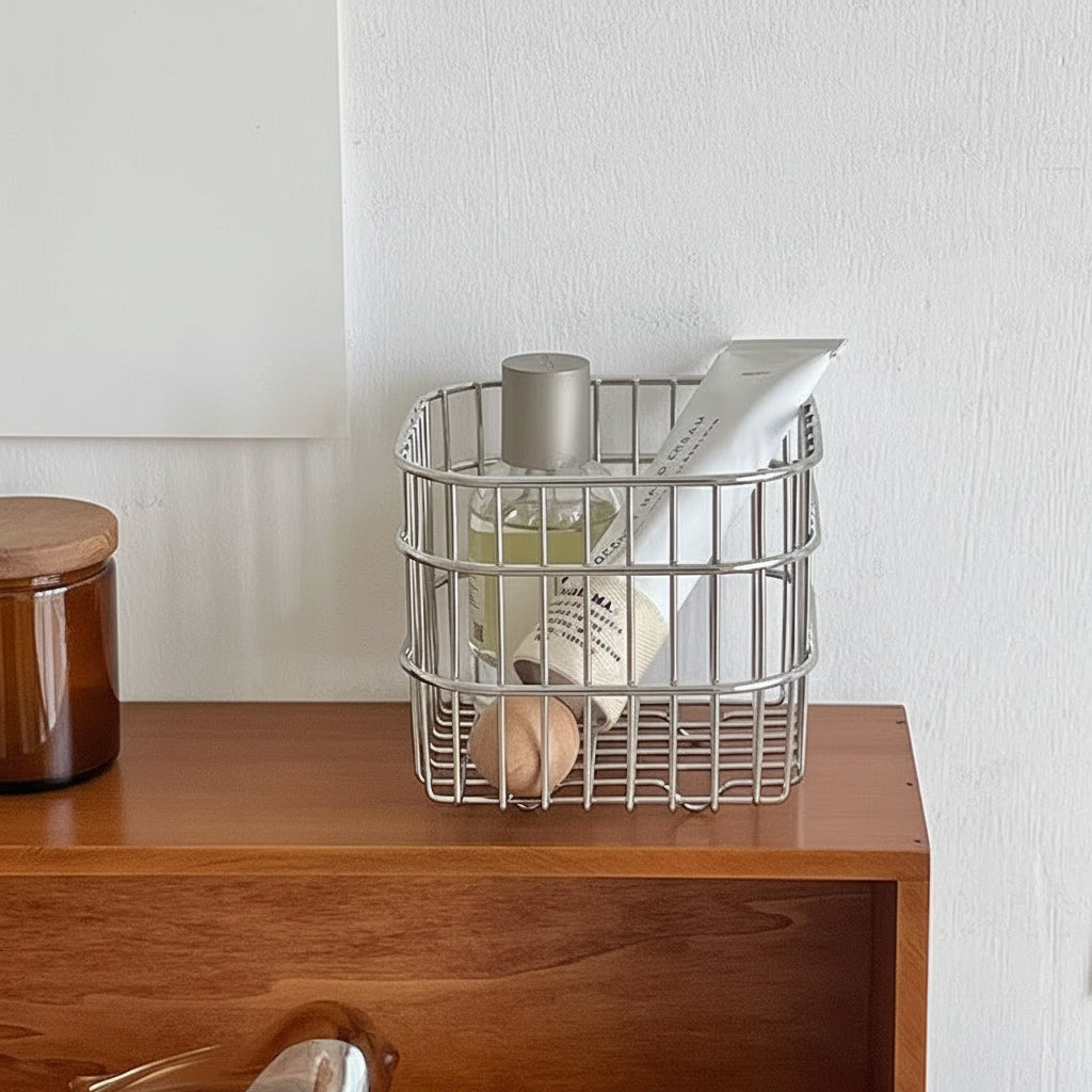 MINKYS Metal Desktop Storage Basket Box Office Cosmetics Makeup Storage Box Desk Organizer Stationery