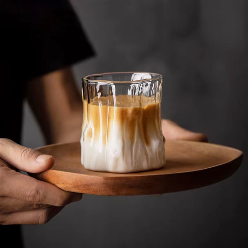 Stump Shape Glass Espresso Cups Anti-Scald Latte Coffee Mugs Transparent Glasses for Whisky Cocktail Drinkware