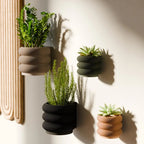 Hanging TRIPLE BUBBLE Wall Planter, Ribbed Design with Drainage and Drip Tray, 4,6,8 Inches, Green Black Navy Pink White LARGE Plant Pot