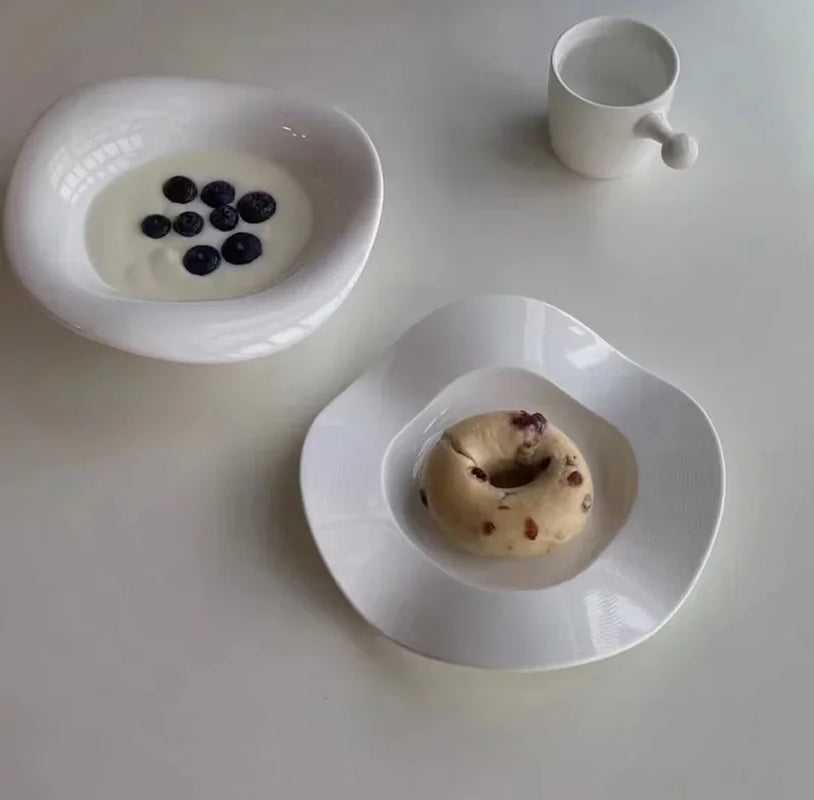 8Inch Ceramic Dish Set Snack Plate Wave Side Dish Plate Cake Decorative Tray Oragnizer Holder Ceramic Plate Tableware