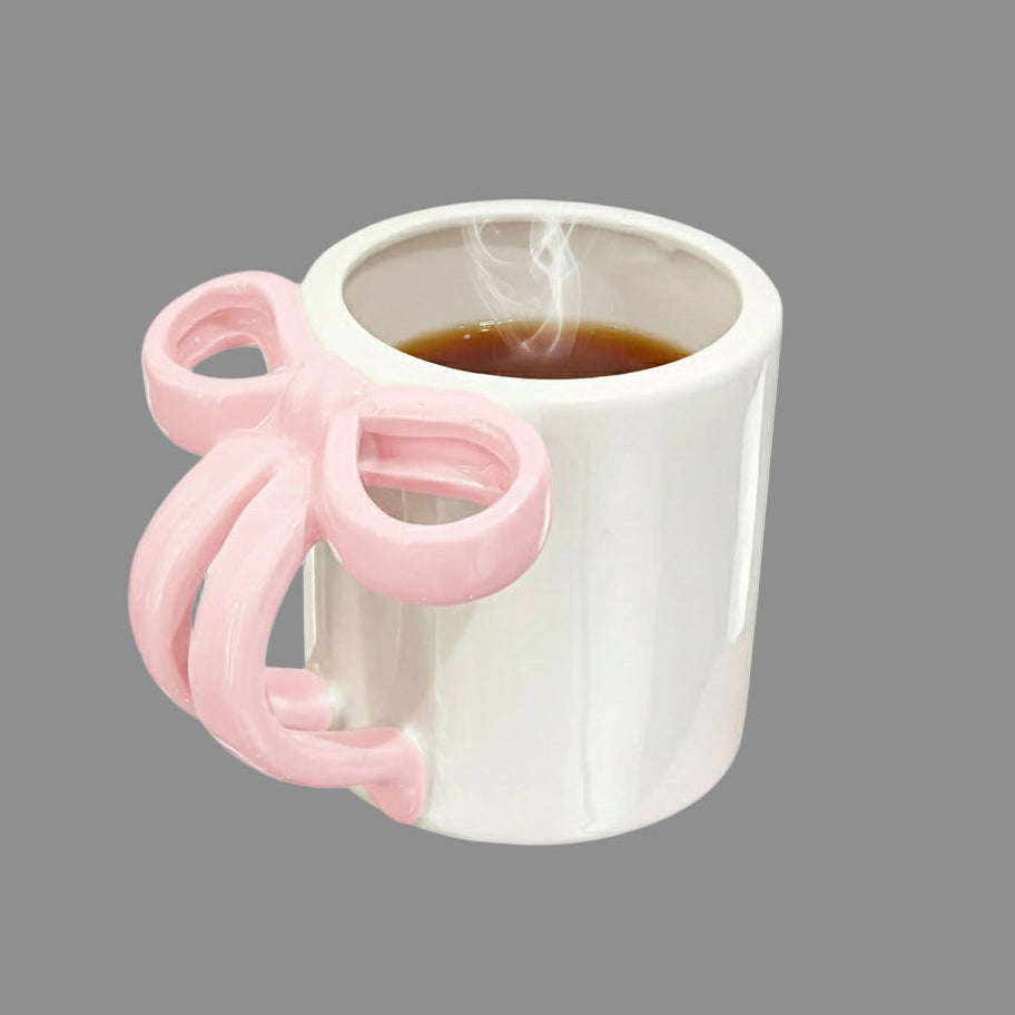 Cute Pink Bow Ceramic Water Cup High Appearance Level Coffee Cup Girl'S Mug Office Home Niche Couple Cup