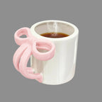 Cute Pink Bow Ceramic Water Cup High Appearance Level Coffee Cup Girl'S Mug Office Home Niche Couple Cup