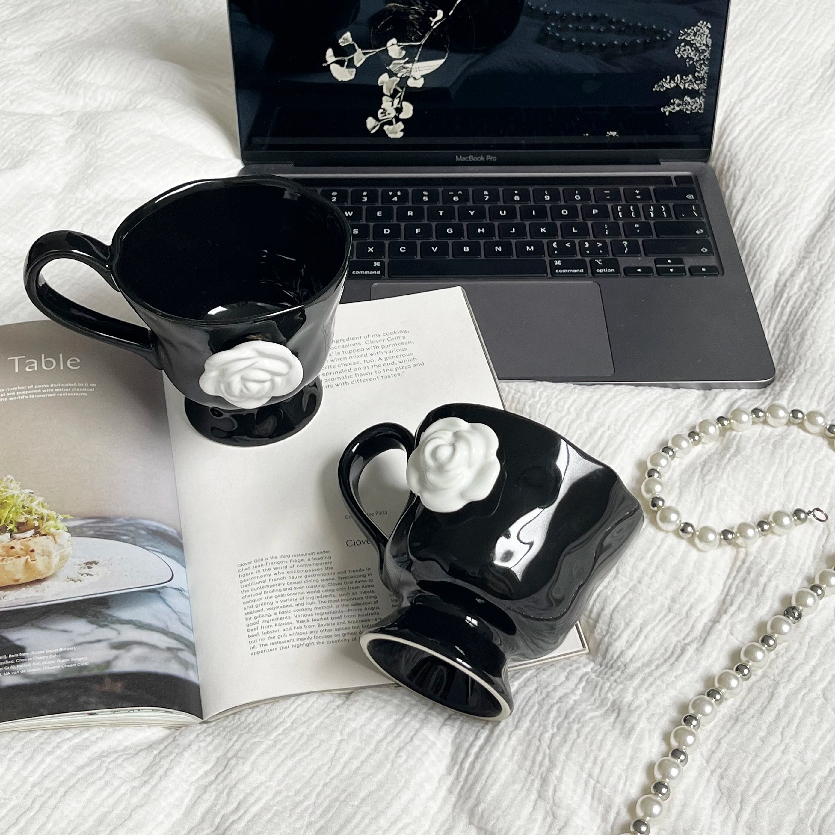 1Pc350Ml High-End Camellia Mug Exquisite Niche Design Ceramic Mug Afternoon Tea Camellia Ceramic Cup Mug Coffee Cup Gift Souveni