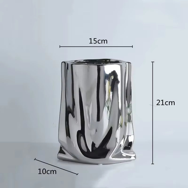 S/M/L Ruffled Flower Vase Ceramic Vase Porcelain Flower Arrangement Decoration Bag Shape Terrarium Home Decoration Vases Pots
