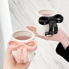 Cute Pink Bow Ceramic Water Cup High Appearance Level Coffee Cup Girl'S Mug Office Home Niche Couple Cup
