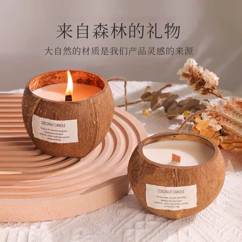 300G Coconut Shell Scented Sandle Essential Oil Fragrance Ornament Hand-Made Coconut Shell Scented Candle Can Burn More than 50