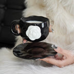 1Pc350Ml High-End Camellia Mug Exquisite Niche Design Ceramic Mug Afternoon Tea Camellia Ceramic Cup Mug Coffee Cup Gift Souveni