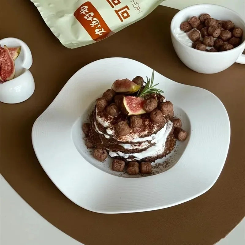 8Inch Ceramic Dish Set Snack Plate Wave Side Dish Plate Cake Decorative Tray Oragnizer Holder Ceramic Plate Tableware