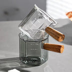 120Ml Glass Espresso Measuring Cup with Wood Handle Hexagon Milk Jug Coffee Supplies Sauce Cup Serving Pitcher