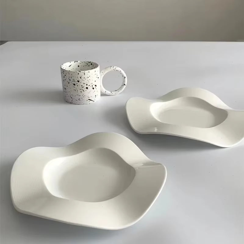 8Inch Ceramic Dish Set Snack Plate Wave Side Dish Plate Cake Decorative Tray Oragnizer Holder Ceramic Plate Tableware