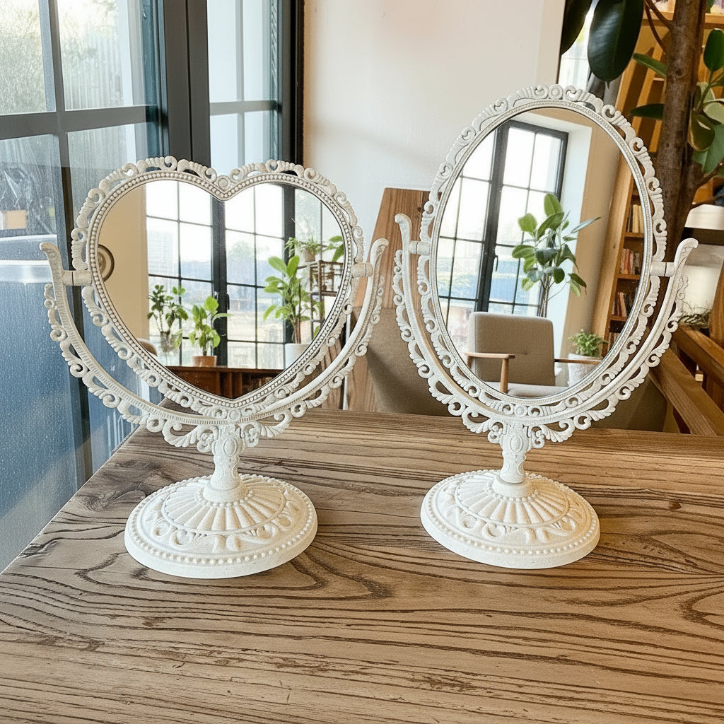 Desktop Makeup Mirror Vintage European Style Mirror Can Stand Cosmetic Mirror Table Rotatable Dormitory Student Makeup Mirror