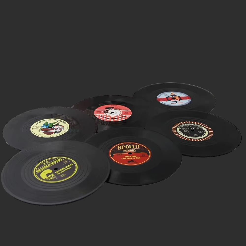 Set of 6 Colorful Retro Vinyl Record Disk Coasters for Drinks Vinyl Record Coaster Set Coffee Table Decor