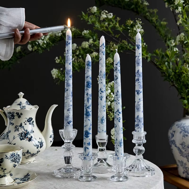 2Pcs/Box Long Scented Candles Chinese Hand-Painted Blue and White Porcelain Candle Soy Wax Candles Party Wedding Home Decor