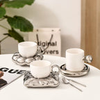 -Nordic Silver Ceramic Coffee Cup, Creative Luxury Mug, Kitchen Drink Set, Milk Cup Gift, Home Decoration, 2023