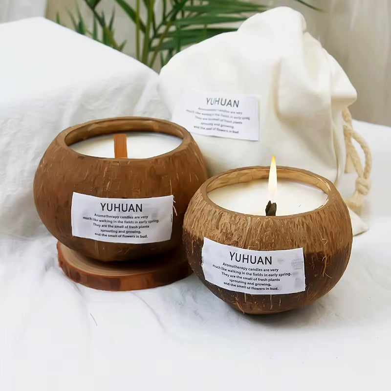 300G Coconut Shell Scented Sandle Essential Oil Fragrance Ornament Hand-Made Coconut Shell Scented Candle Can Burn More than 50