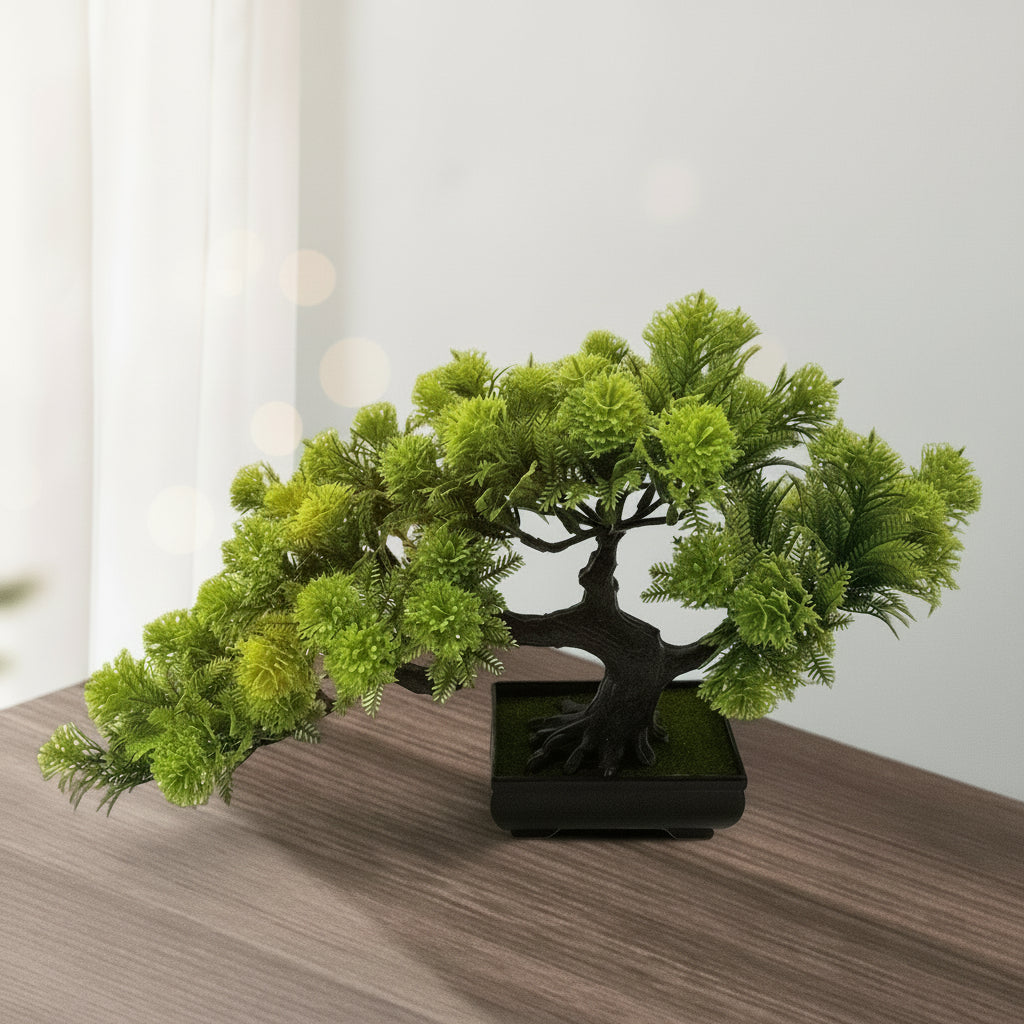 Artificial Bonsai Pine Tree Simulation Potted Plants Desktop Display Tree for Bookshelf Living Room Windowsill Decoration