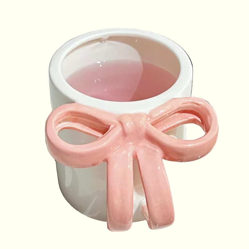 Cute Pink Bow Ceramic Water Cup High Appearance Level Coffee Cup Girl'S Mug Office Home Niche Couple Cup