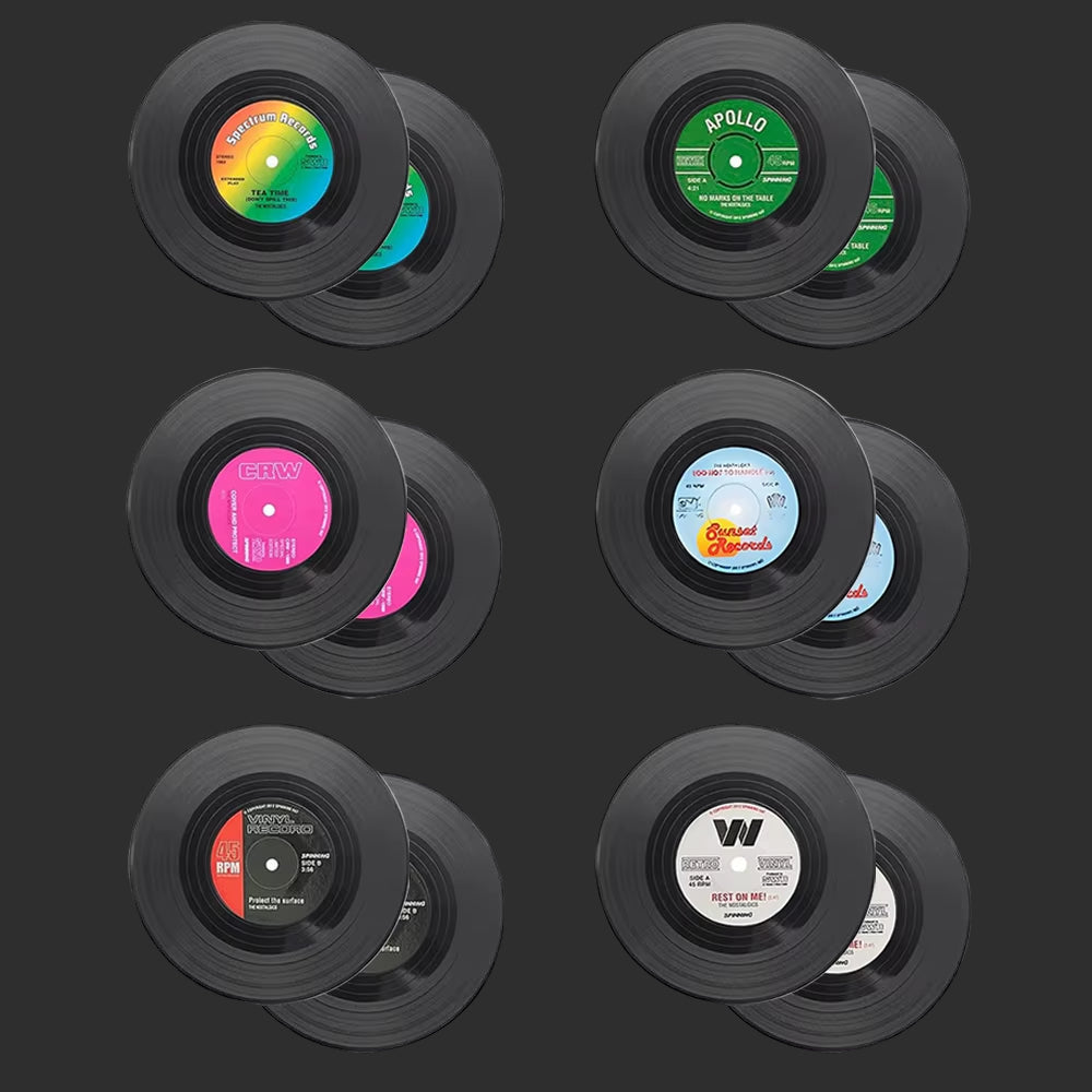 Set of 6 Colorful Retro Vinyl Record Disk Coasters for Drinks Vinyl Record Coaster Set Coffee Table Decor