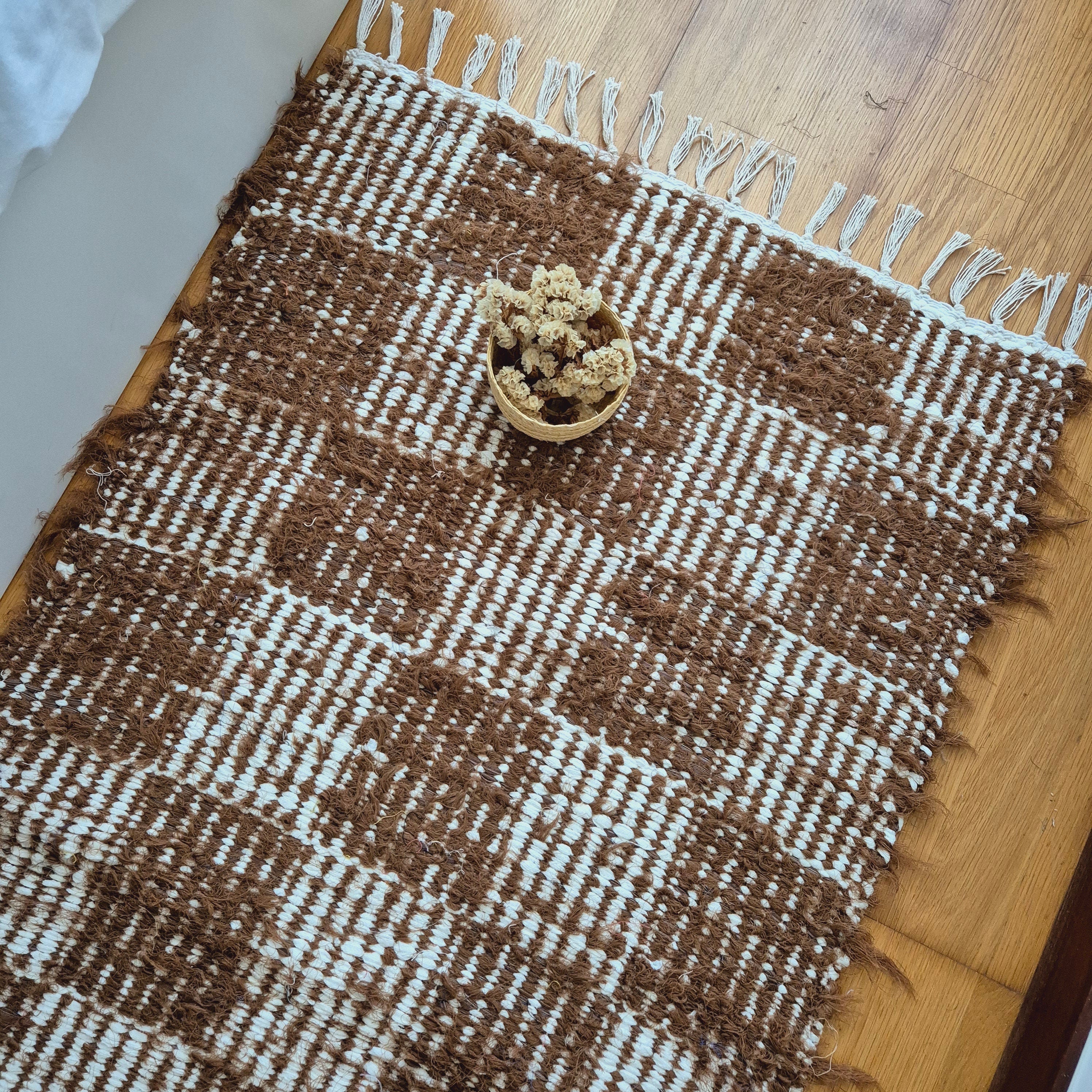 Medium Brown White Rug / Handwoven Rug / Unique Rug / Doormat Rug / Bathroom Rug / Recycled Rug / Modern Rug / Cotton Area Rug / Bedside Rug