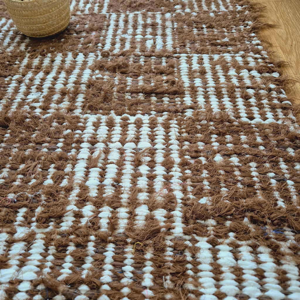 Medium Brown White Rug / Handwoven Rug / Unique Rug / Doormat Rug / Bathroom Rug / Recycled Rug / Modern Rug / Cotton Area Rug / Bedside Rug