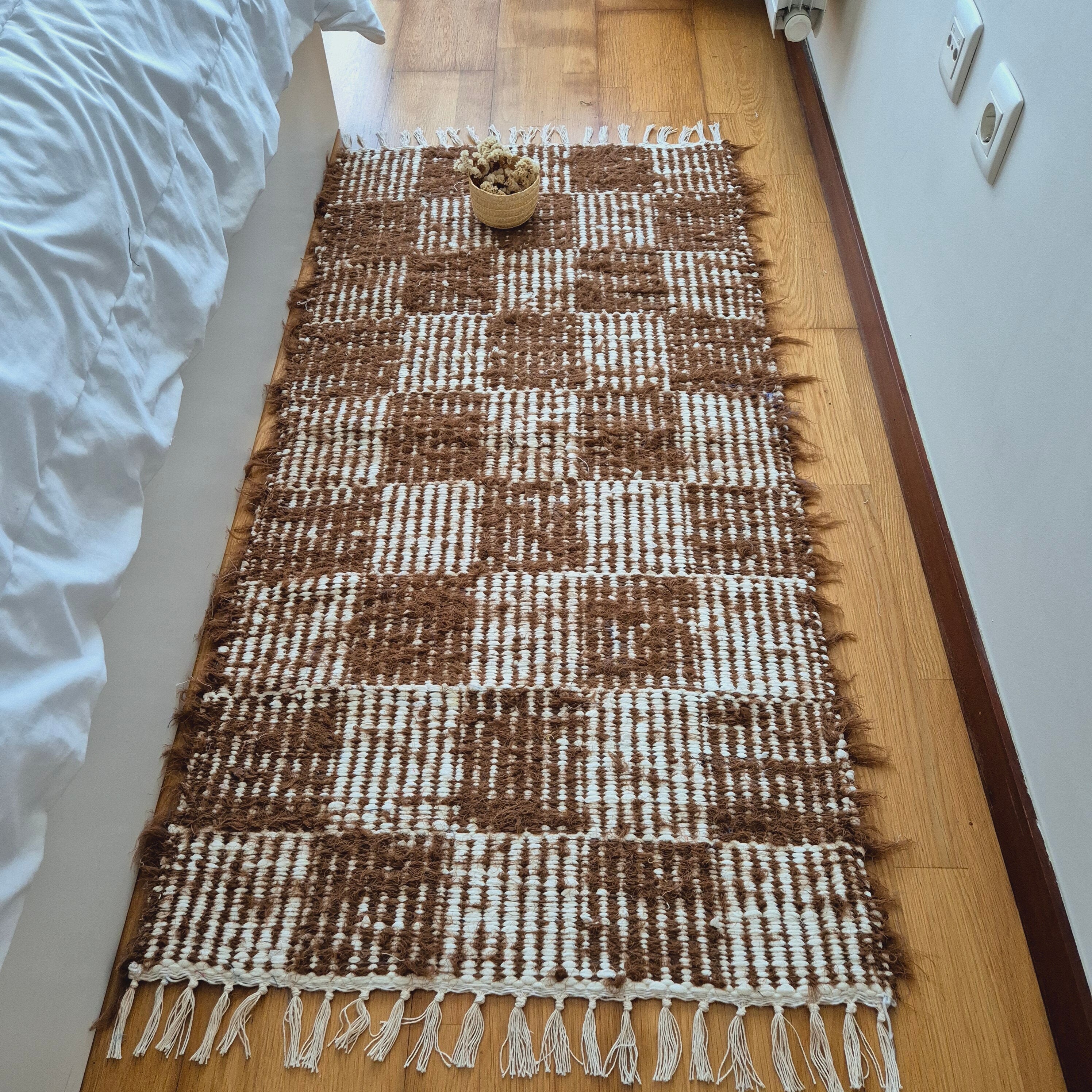 Medium Brown White Rug / Handwoven Rug / Unique Rug / Doormat Rug / Bathroom Rug / Recycled Rug / Modern Rug / Cotton Area Rug / Bedside Rug