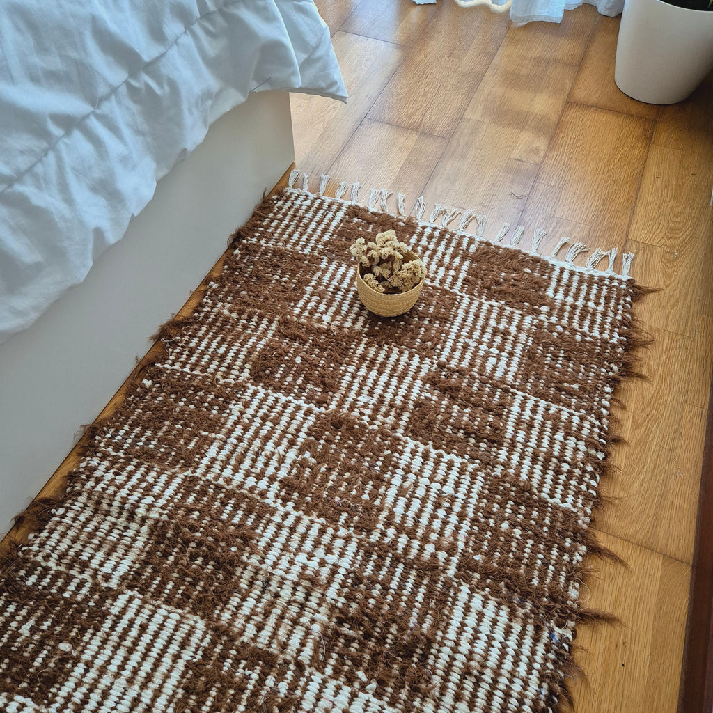 Medium Brown White Rug / Handwoven Rug / Unique Rug / Doormat Rug / Bathroom Rug / Recycled Rug / Modern Rug / Cotton Area Rug / Bedside Rug
