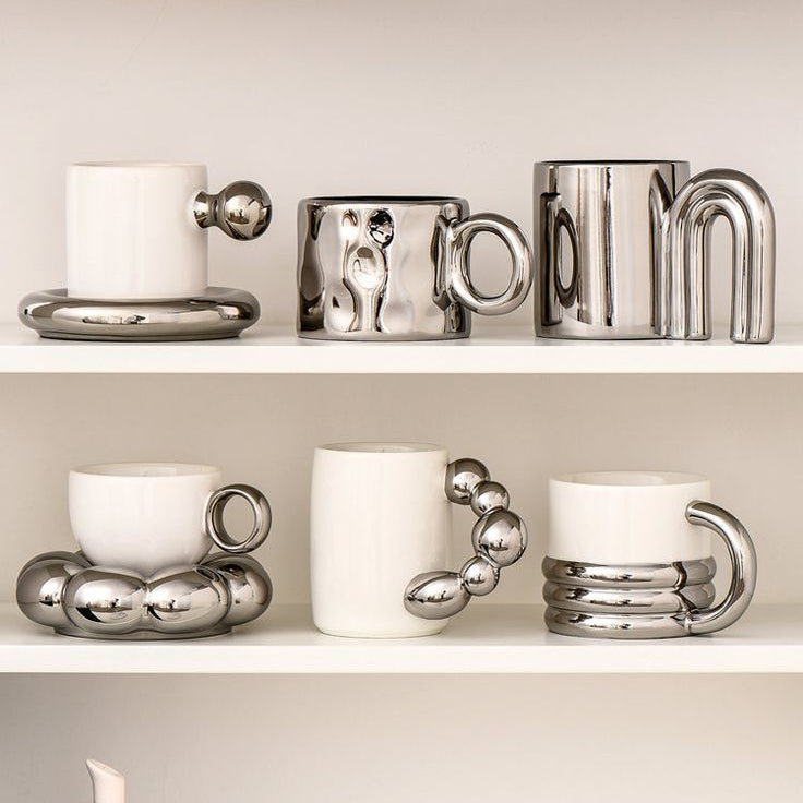 SILVER CERAMIC MUG